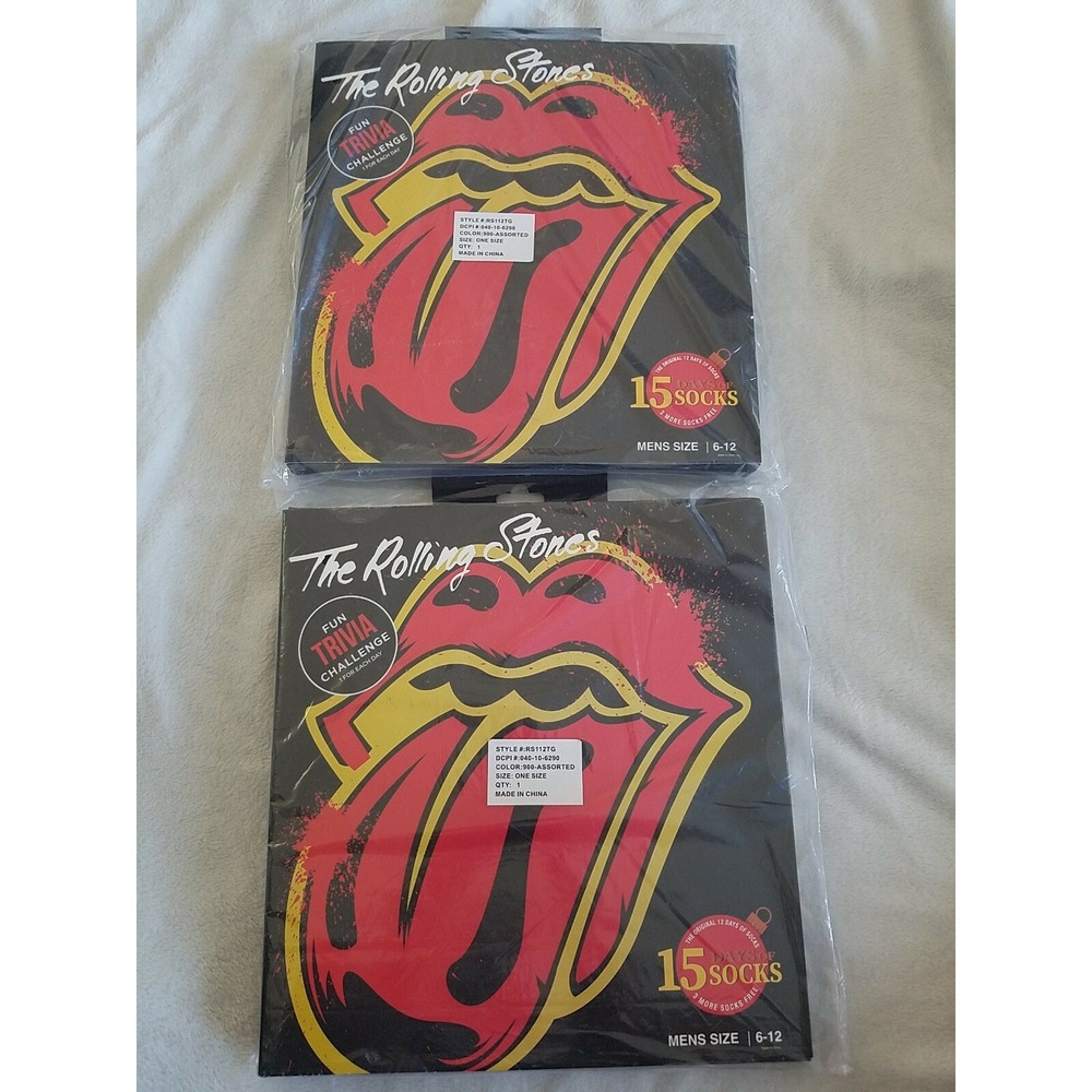 2 Boxes NEW Men's Rolling Stones 15 Days Of Socks Mens Size 6-12